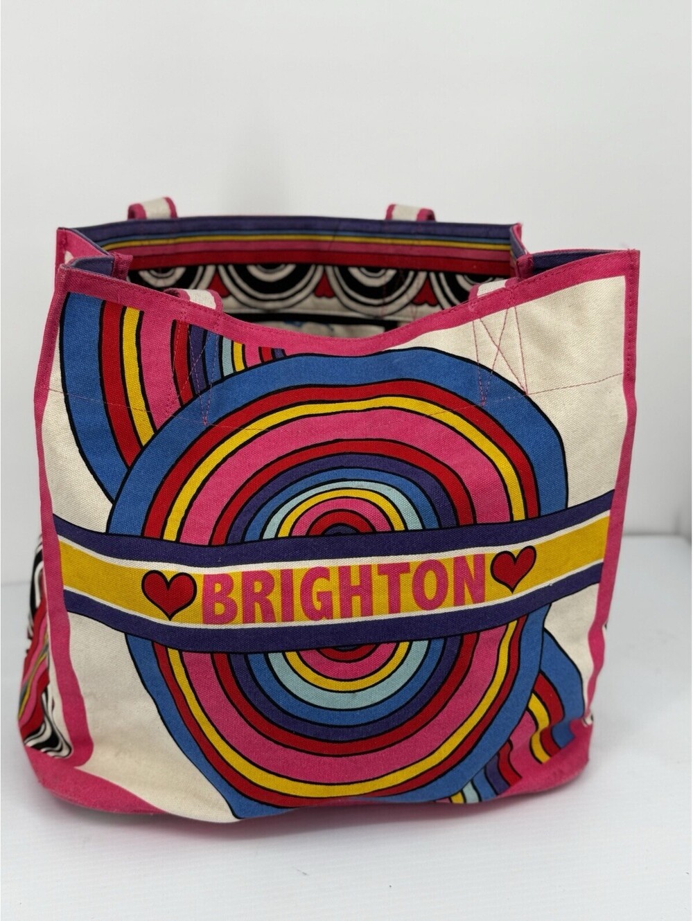 Brighton Love To Be Bold Canvas Tote Bag Rainbow Heart Colorful Shopper